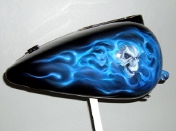 Blue Real Fire Skulls on Black Picture