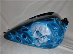Blue Real Fire on Black with Skulls Picture